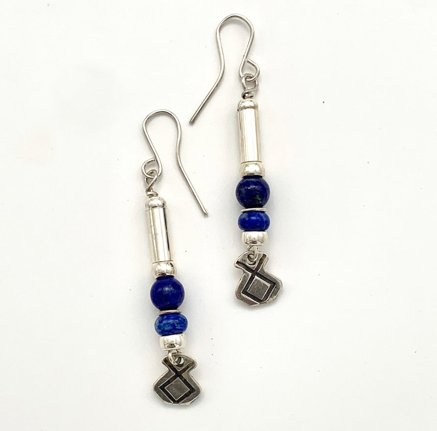 Etched Silver and Lapis Earrings by Anne Farag