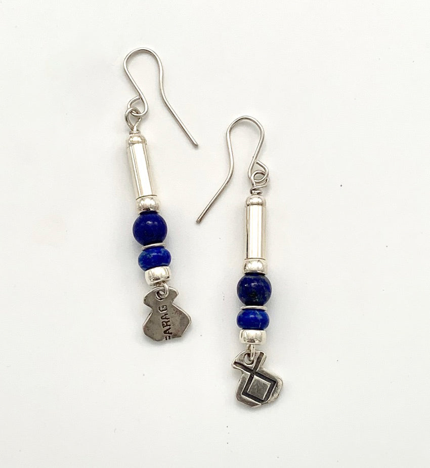 Etched Silver and Lapis Earrings by Anne Farag