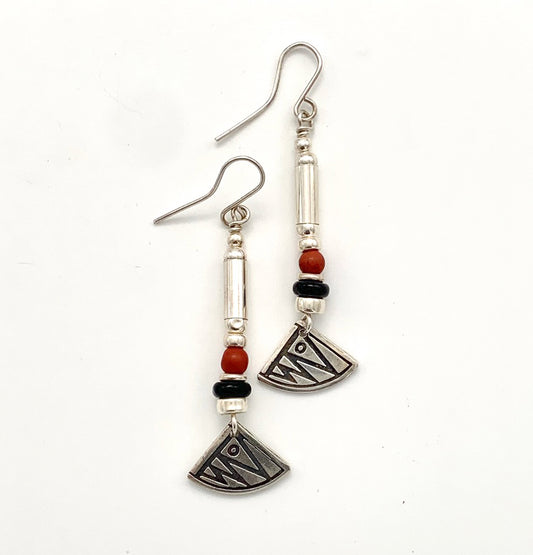 Etched Silver, Red Jasper and Black Onyx Earrings