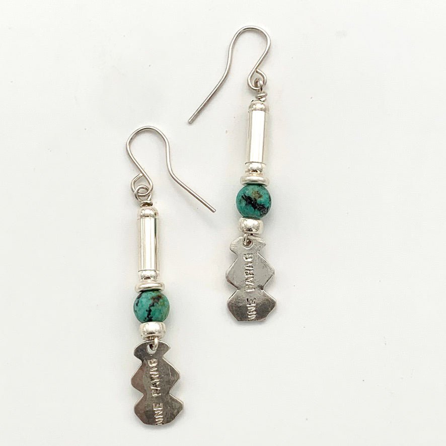 Etched Silver and African Turquoise Earrings Zigzag
