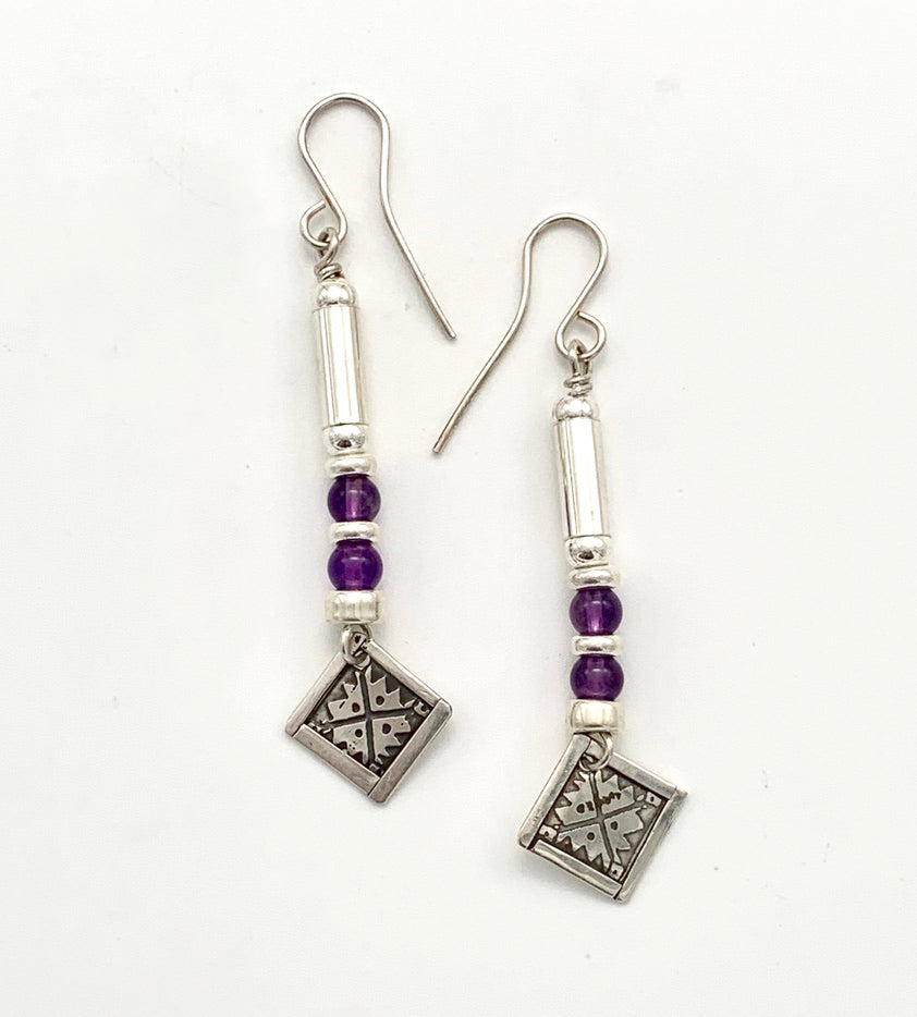 Etched Silver and Amethyst Earrings