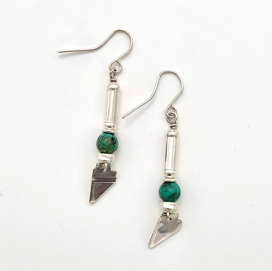 Etched Silver and African Turquoise Earrings Arrow