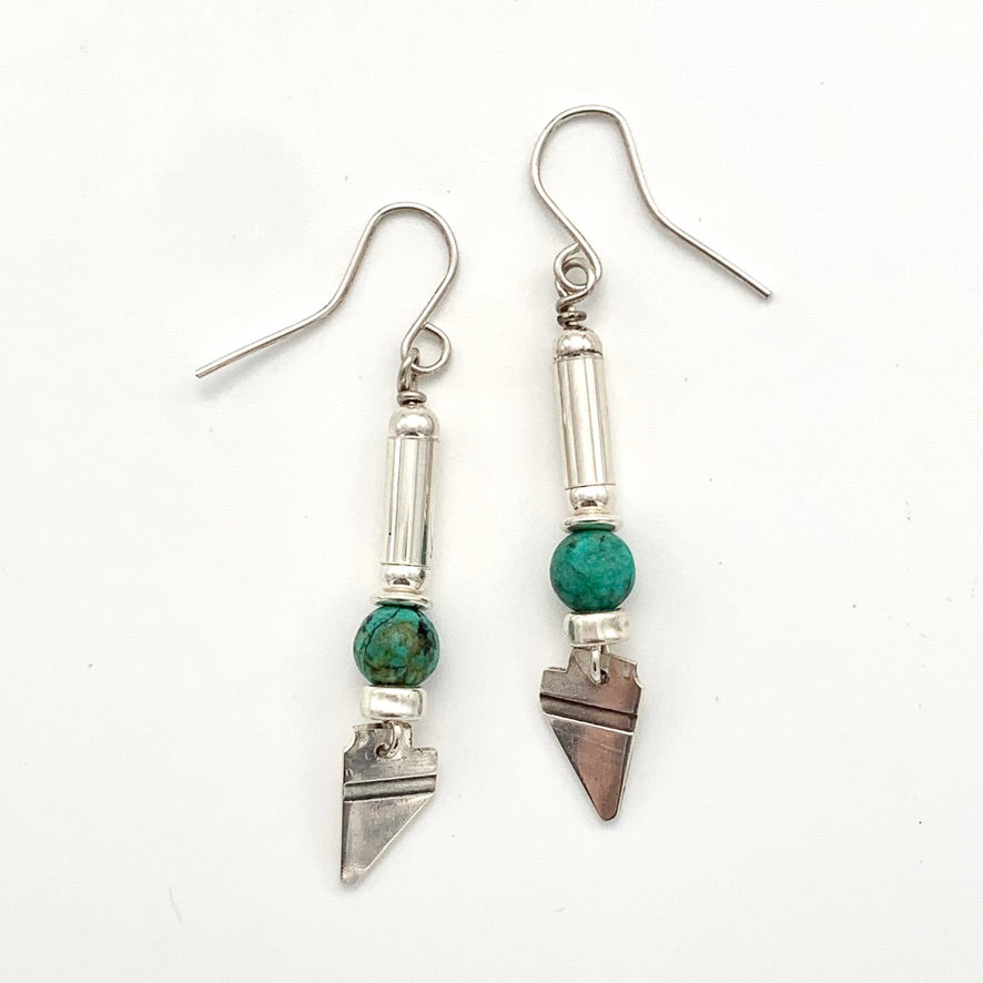 Etched Silver and African Turquoise Earrings Arrow