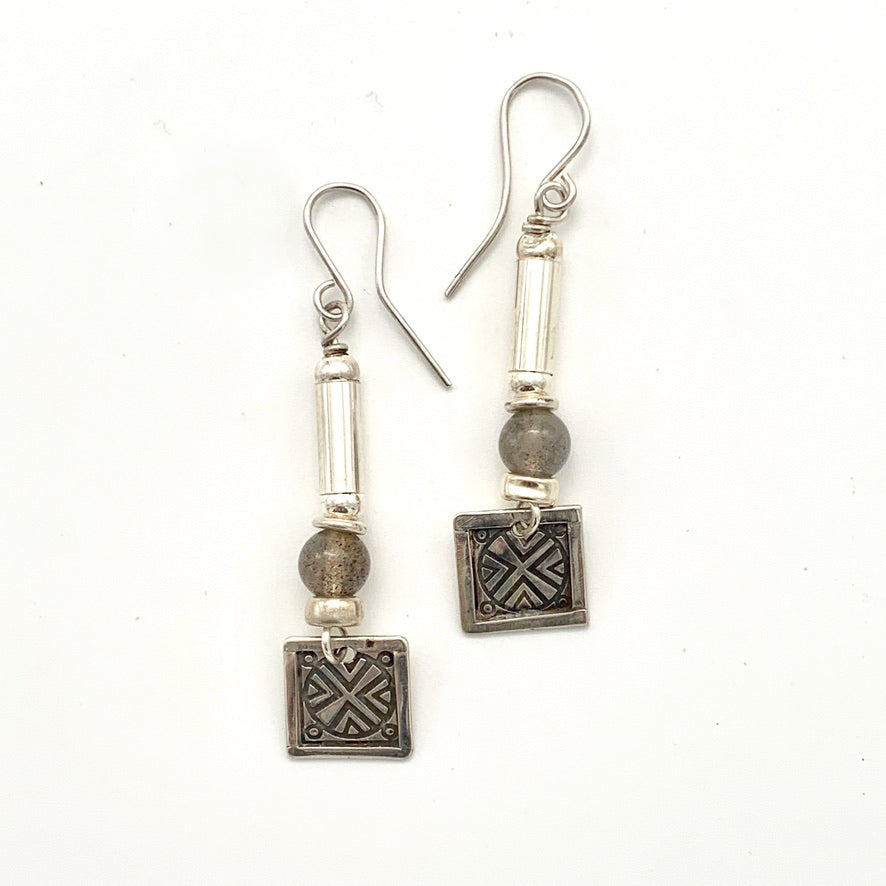 Etched Silver and Labradorite Earrings