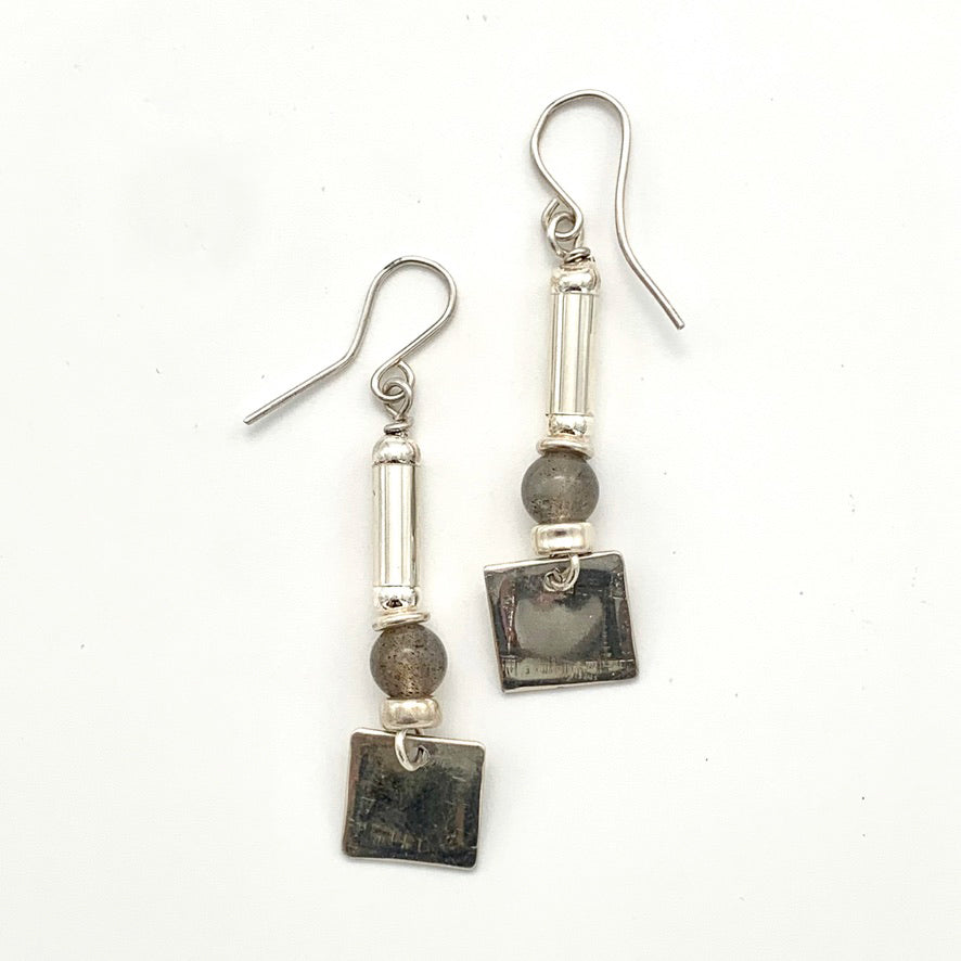 Etched Silver and Labradorite Earrings