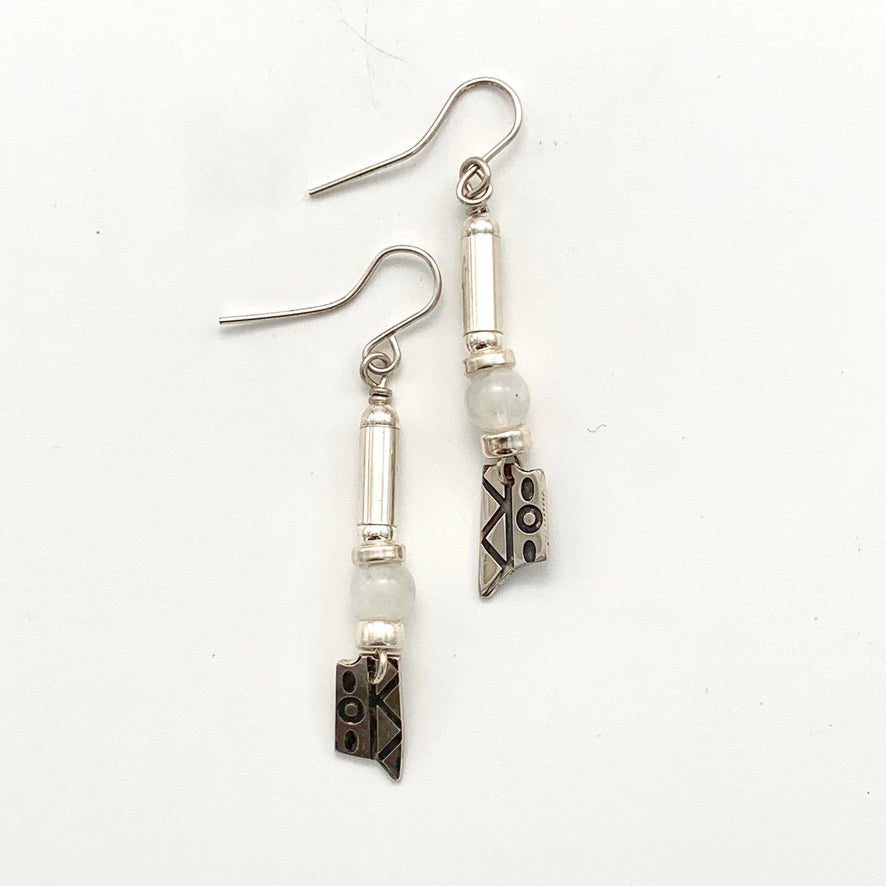 Etched Silver and Rainbow Moonstone Earrings