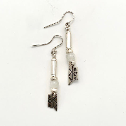 Etched Silver and Rainbow Moonstone Earrings