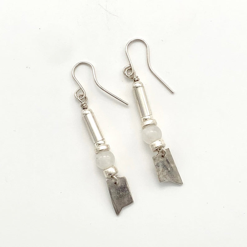 Etched Silver and Rainbow Moonstone Earrings