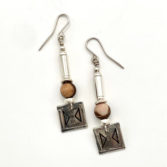 Etched Silver and Landscape Jasper Earrings