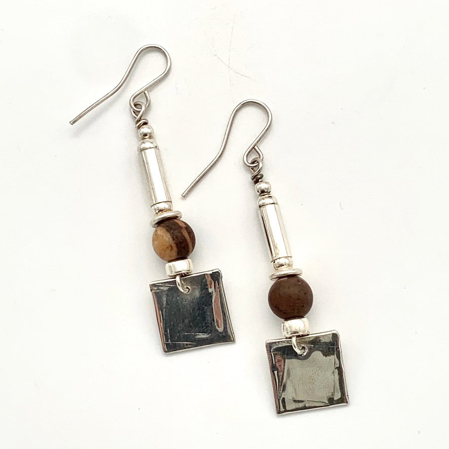 Etched Silver and Landscape Jasper Earrings