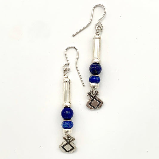 Etched Silver and Lapis Earrings by Anne Farag