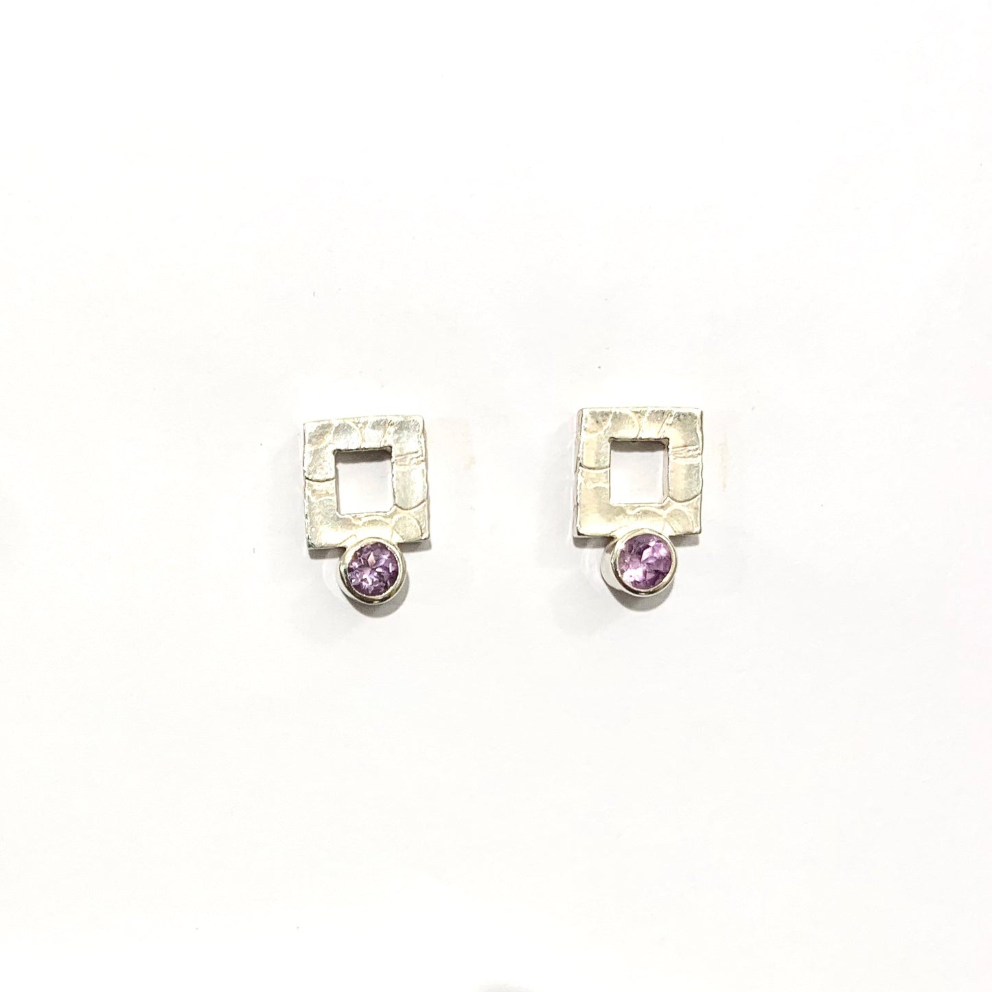 Amethyst and Silver Square Stud Earrings
