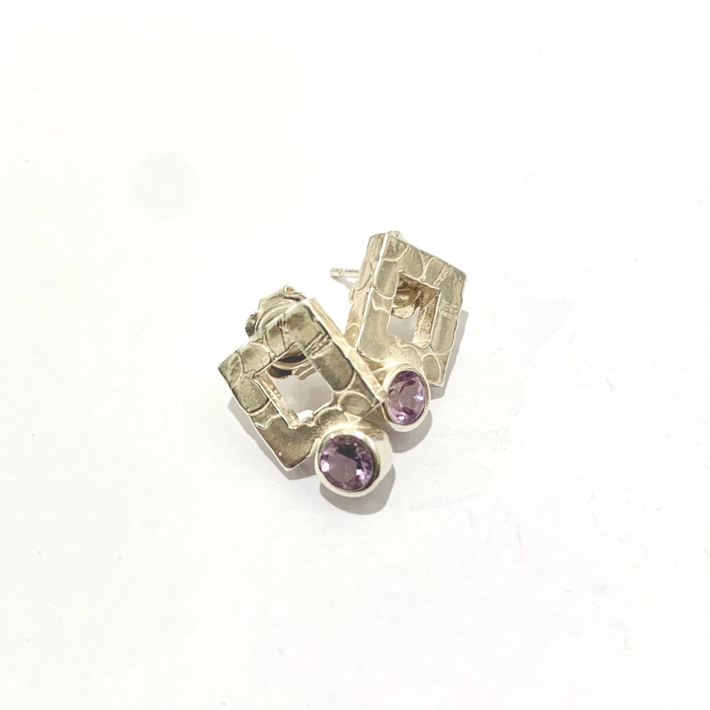 Amethyst and Silver Square Stud Earrings