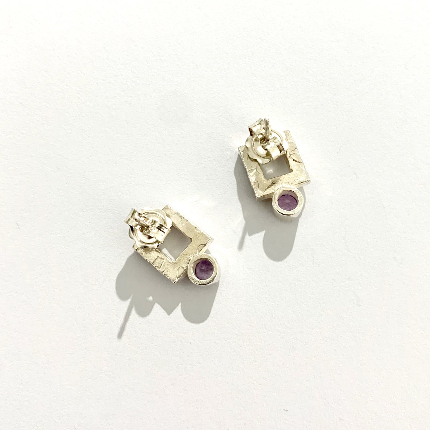 Amethyst and Silver Square Stud Earrings