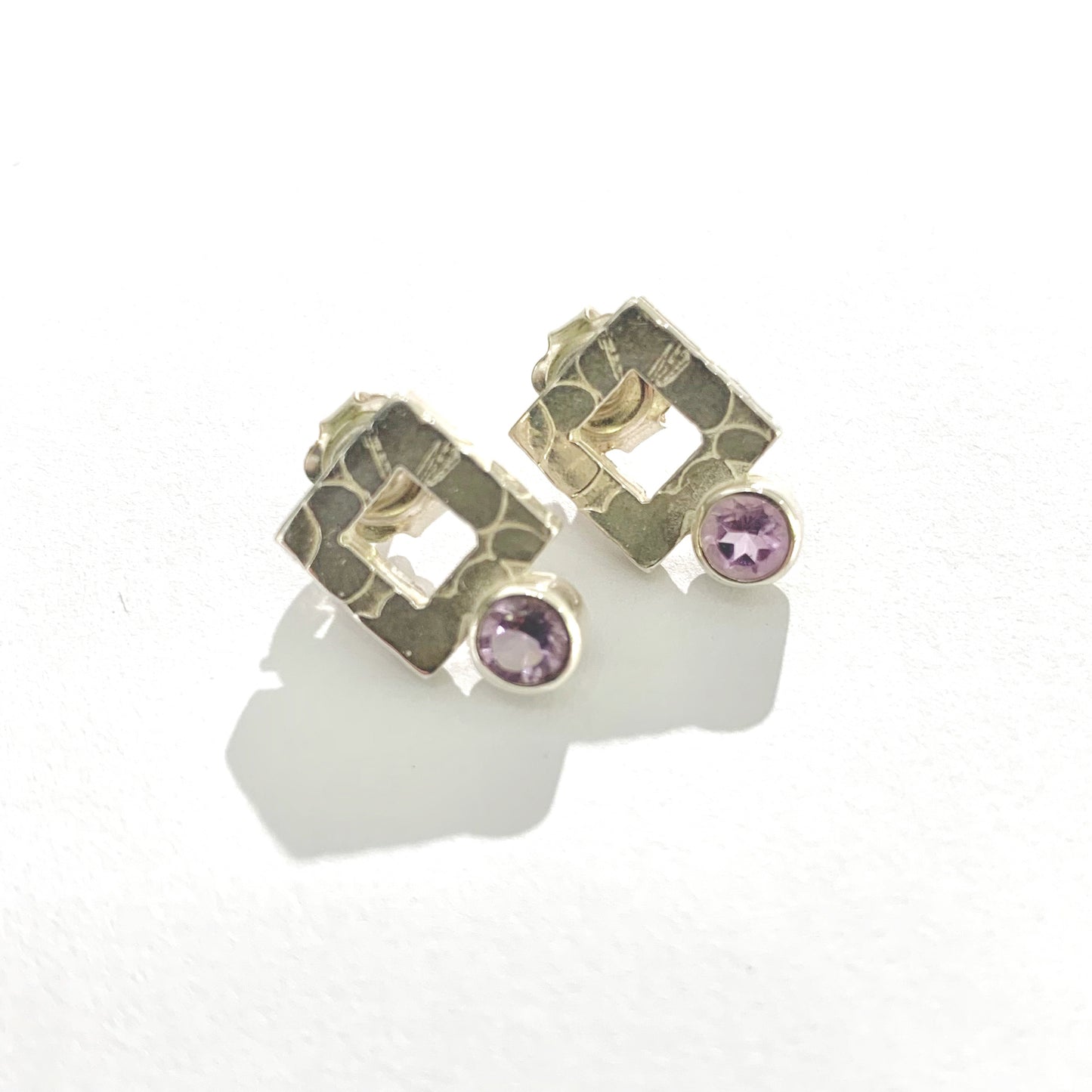Amethyst and Silver Square Stud Earrings
