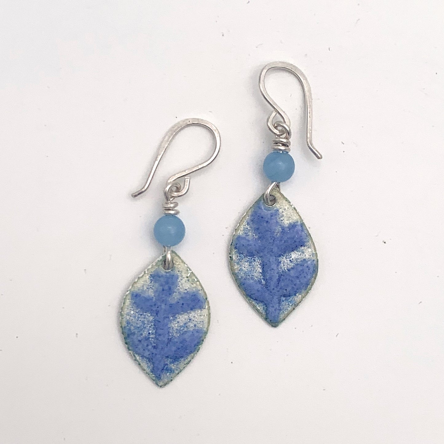 Blue Leaf Enamelled Earrings