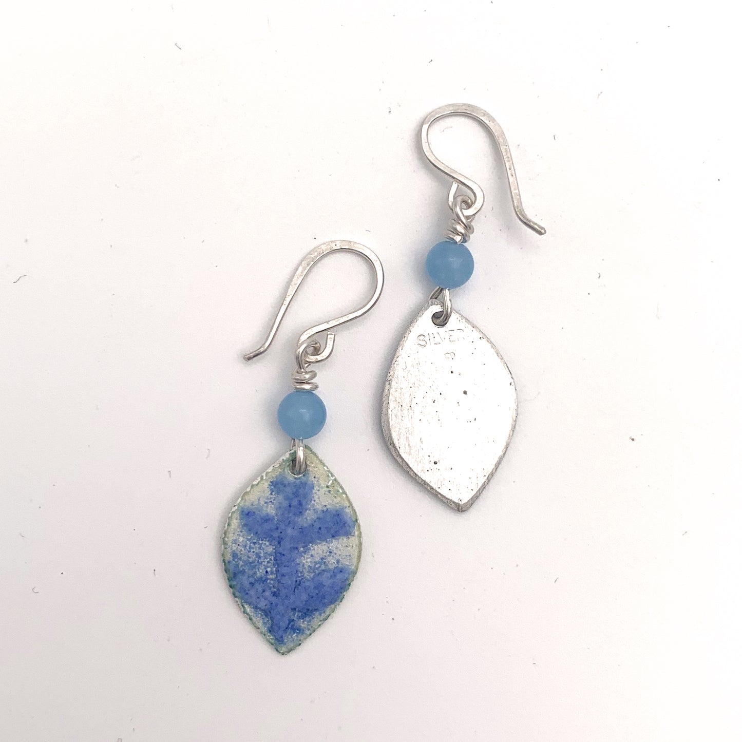 Blue Leaf Enamelled Earrings
