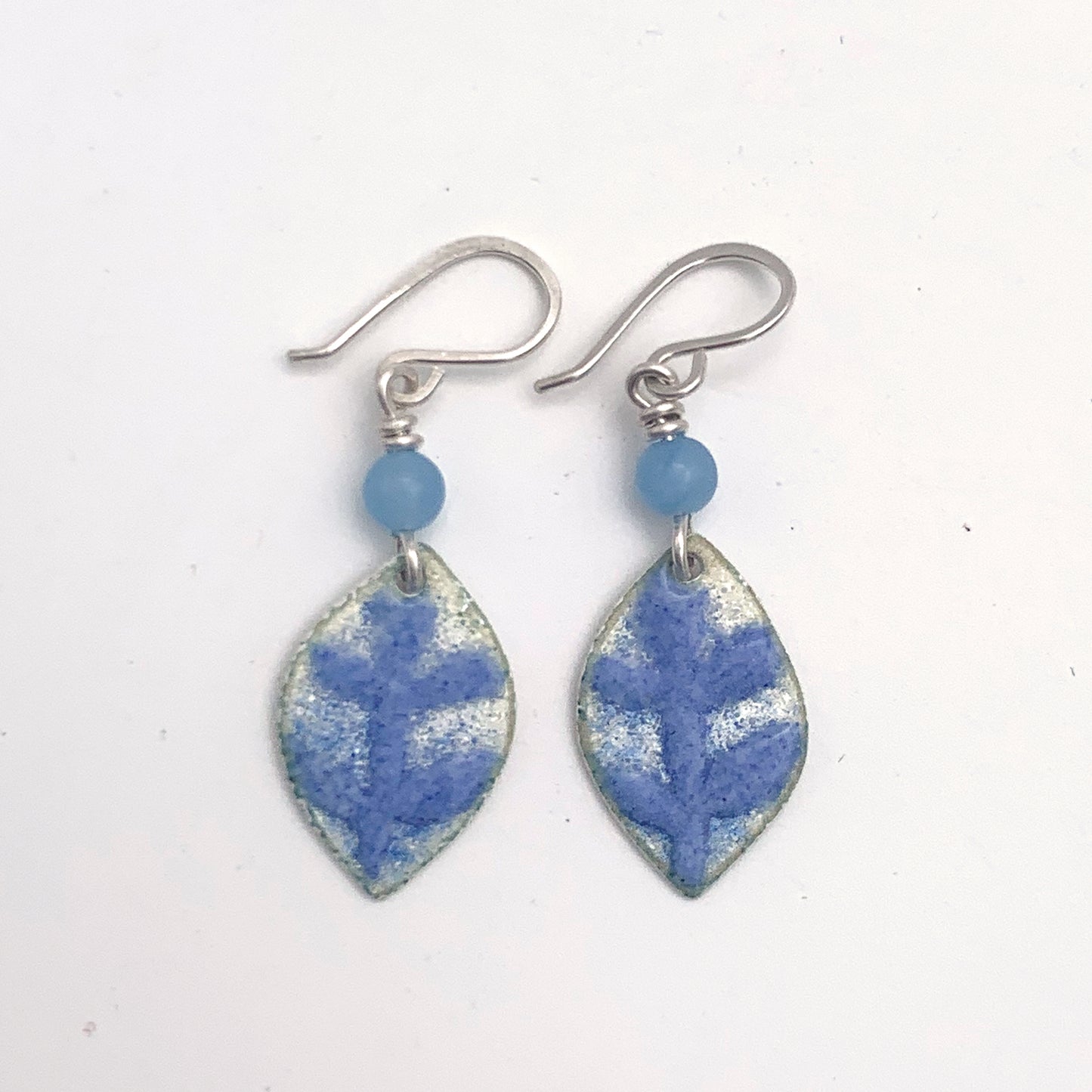 Blue Leaf Enamelled Earrings