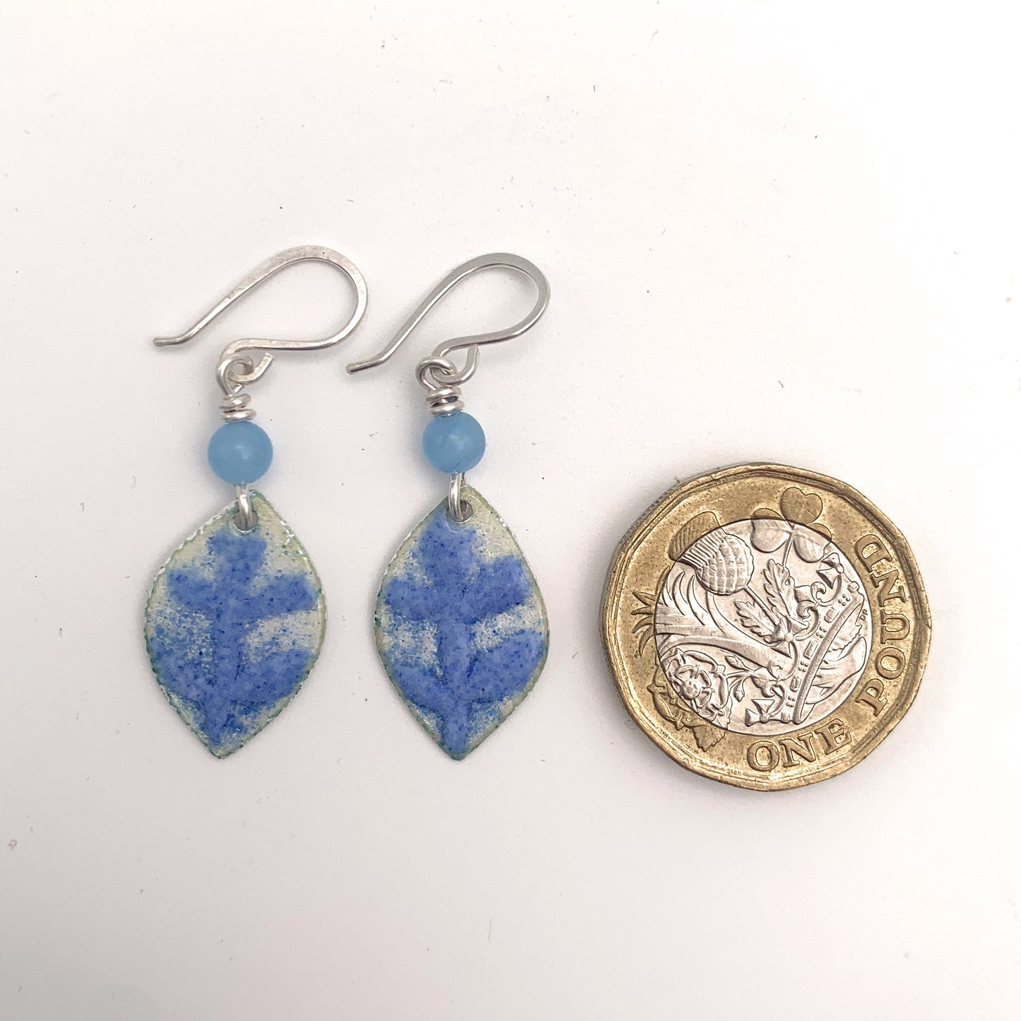 Blue Leaf Enamelled Earrings