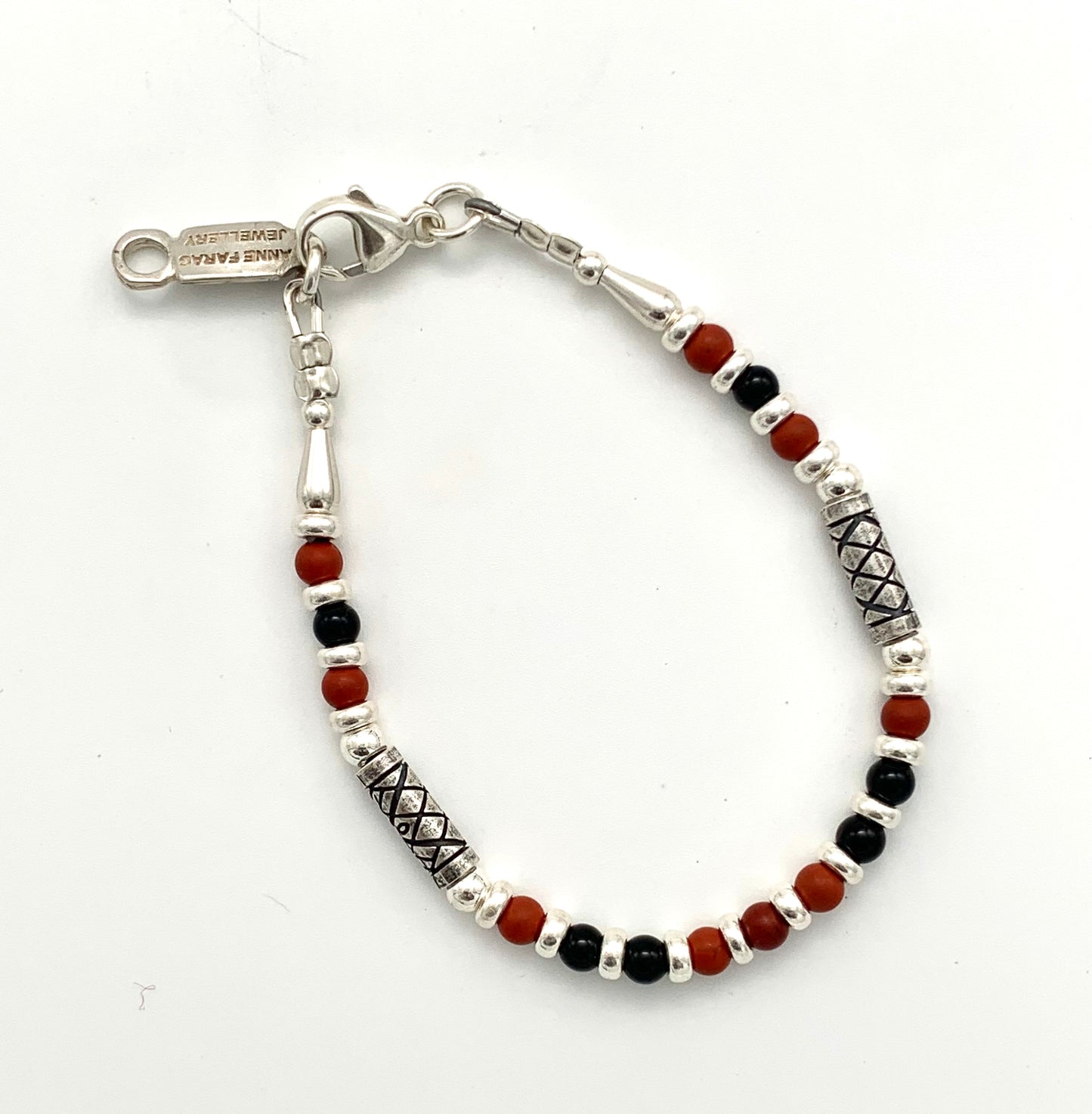 Etched Silver, Red Jasper and Black Onyx Bracelet