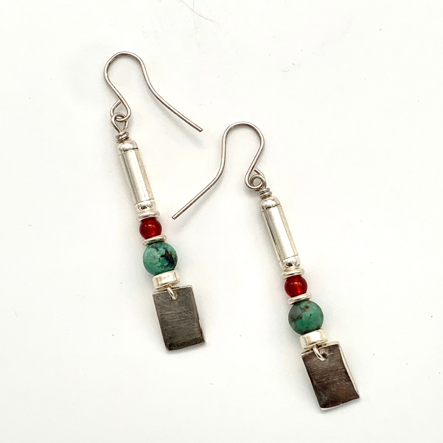 Etched Silver, African Turquoise and Carnelian Earrings