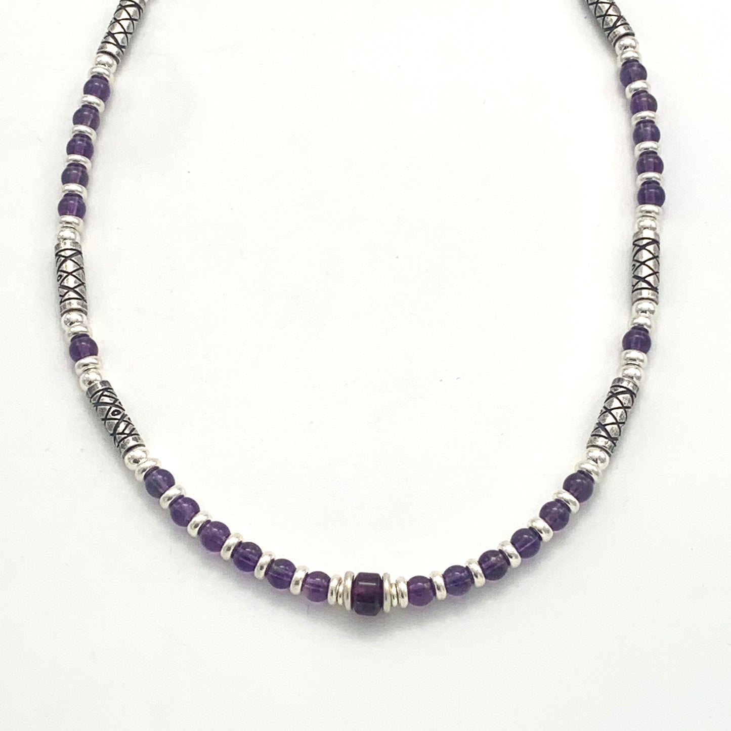 Etched Silver and Amethyst Necklace by Anne Farag.