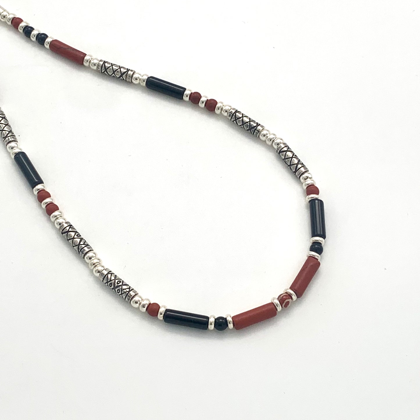 Etched Silver, Red Jasper and Black Onyx Necklace