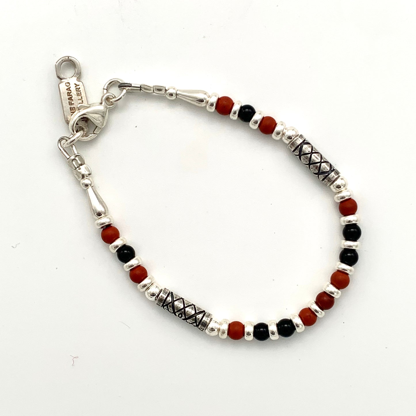 Etched Silver, Red Jasper and Black Onyx Bracelet