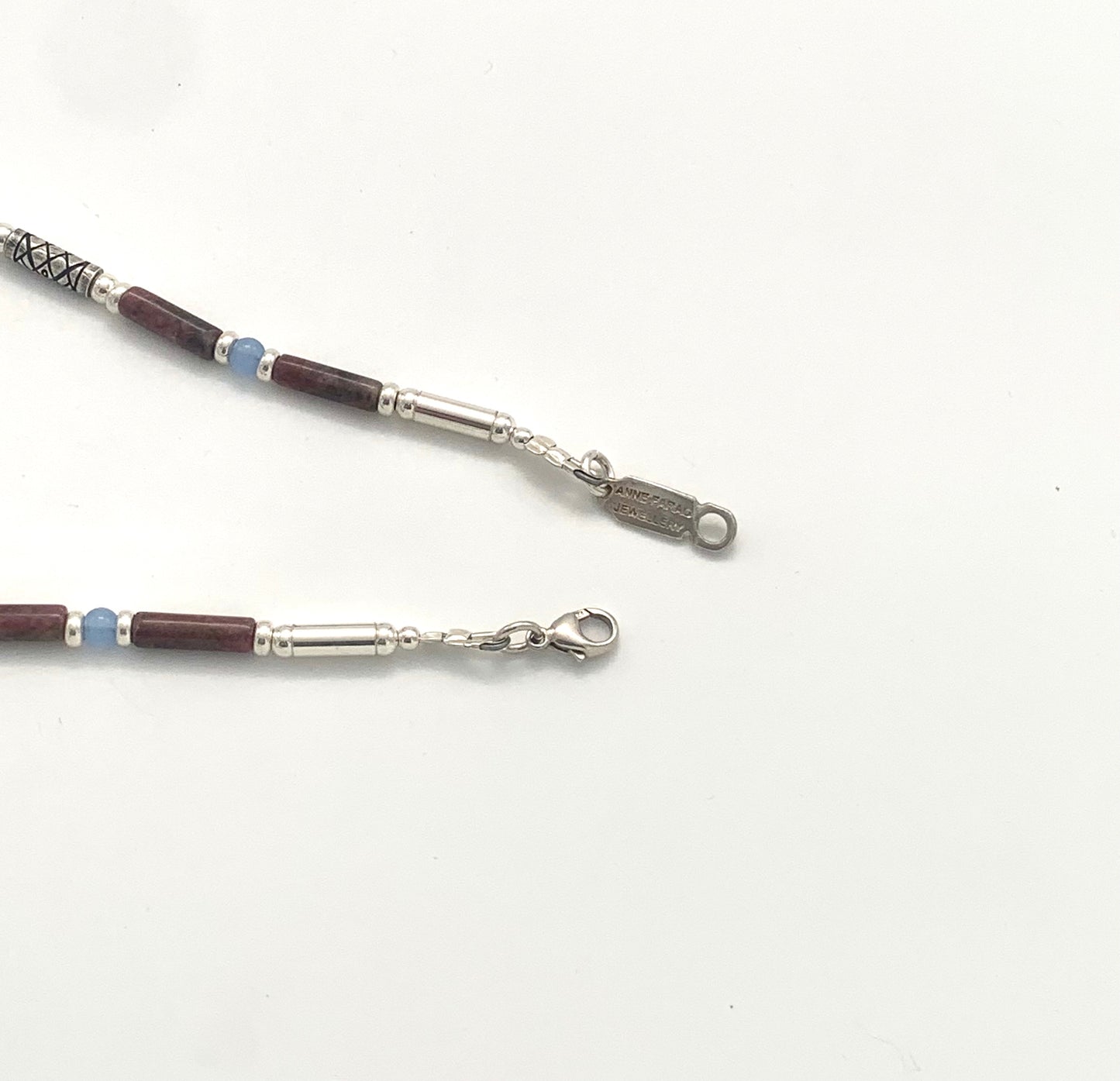 Etched Silver, Rhodolite and Blue Carnelian Necklace