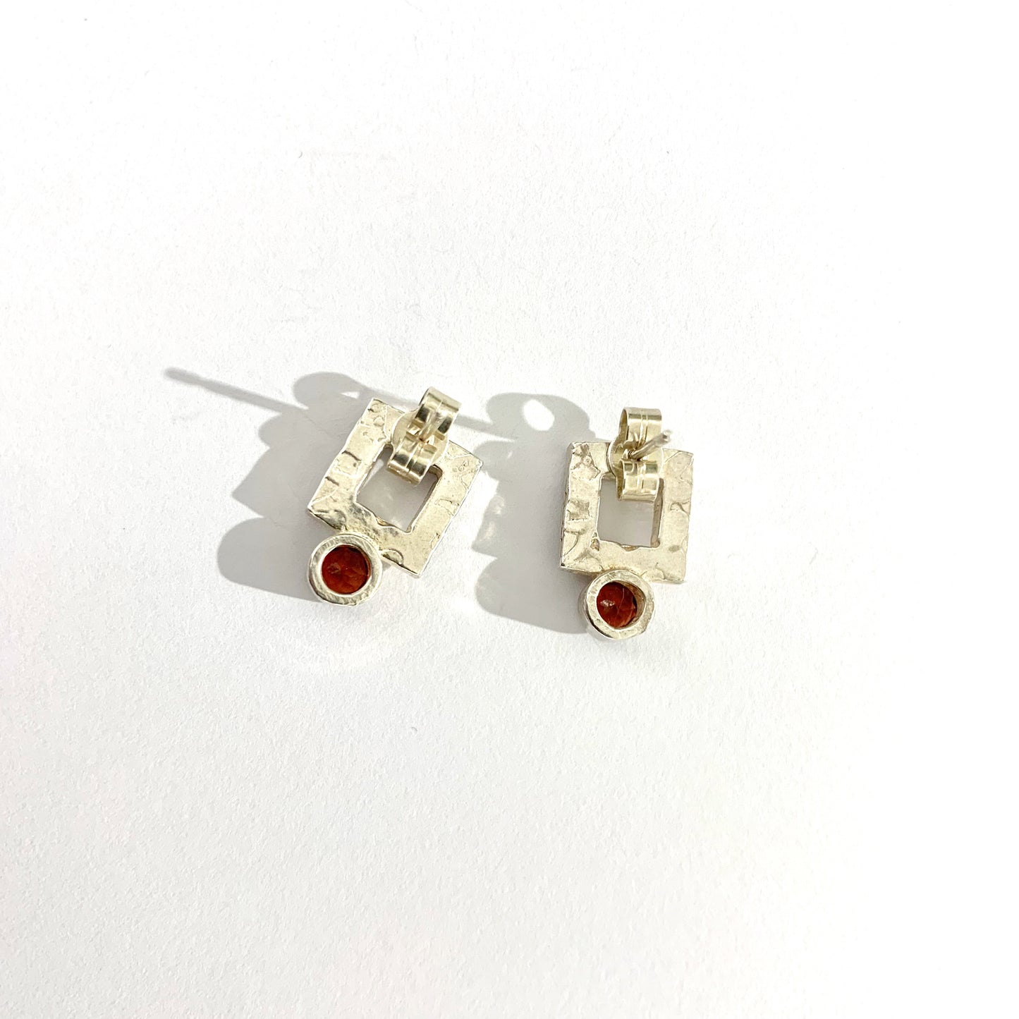 Garnet and Silver Square Stud Earrings