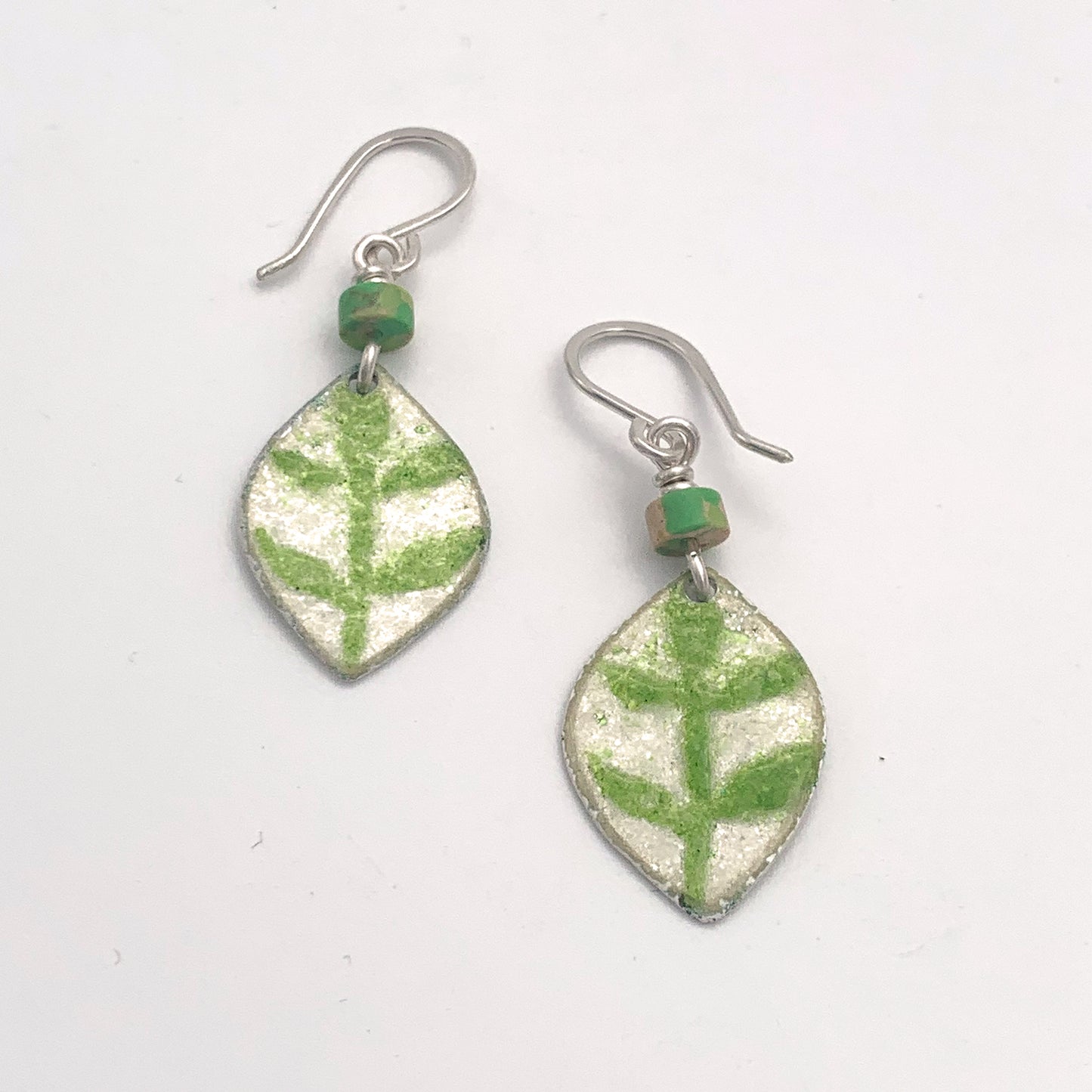 Green Leaf Enamelled Earrings