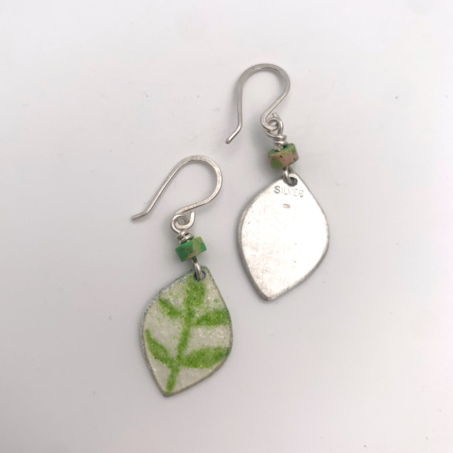Green Leaf Enamelled Earrings