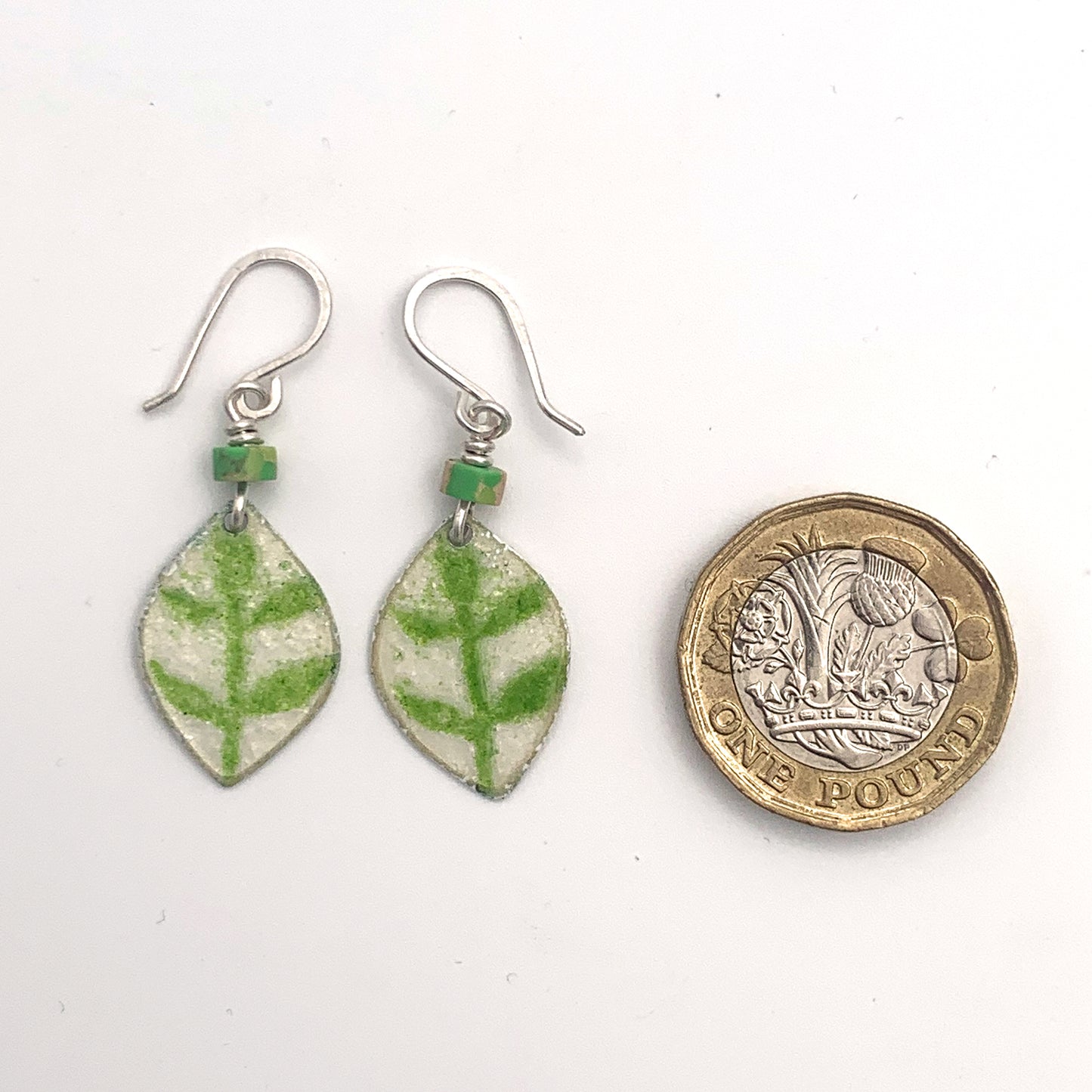 Green Leaf Enamelled Earrings