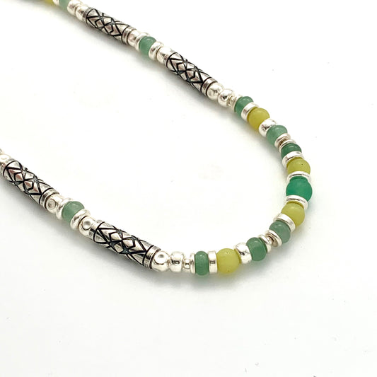 Etched Silver, Aventurine and Yellow Jasper Necklace