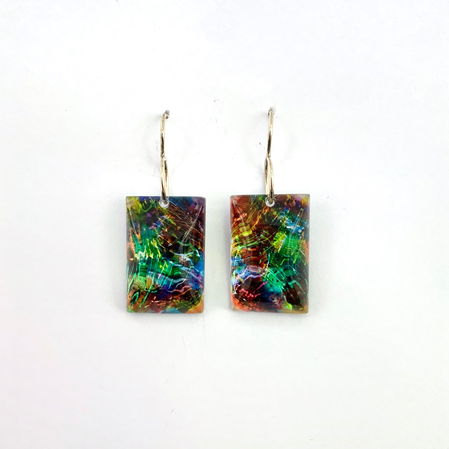 Fiery Opal Rectangle Earrings