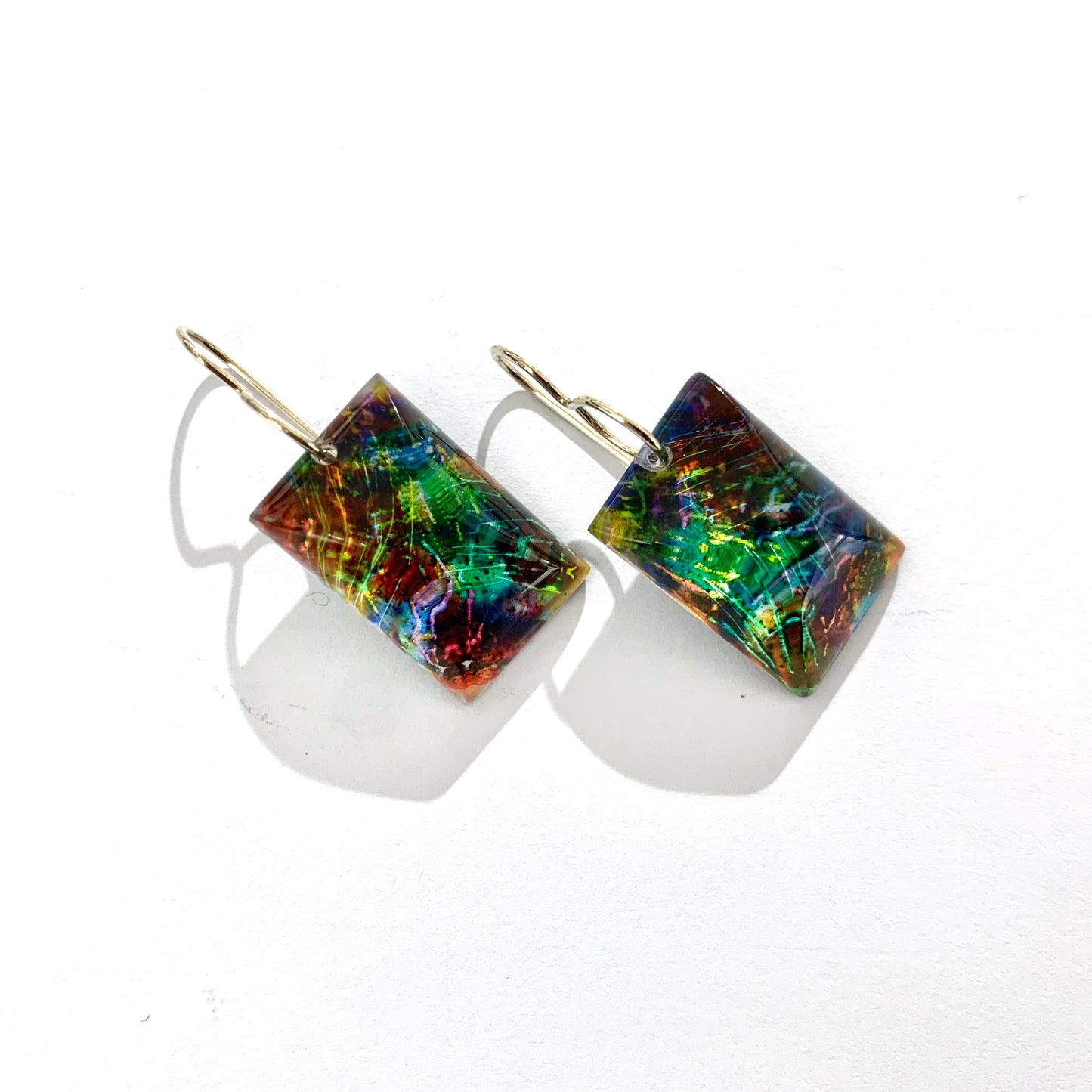 Fiery Opal Rectangle Earrings