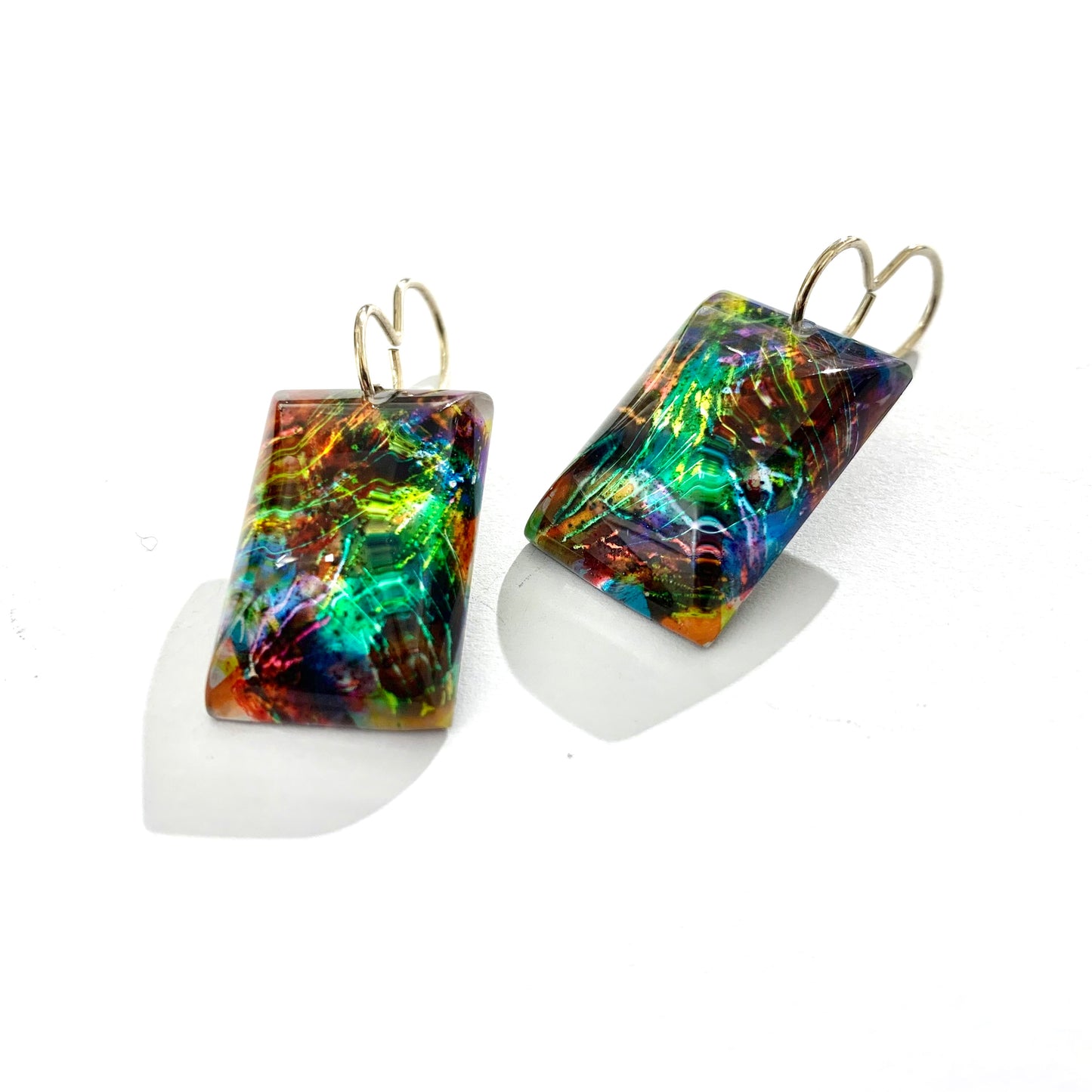Fiery Opal Rectangle Earrings
