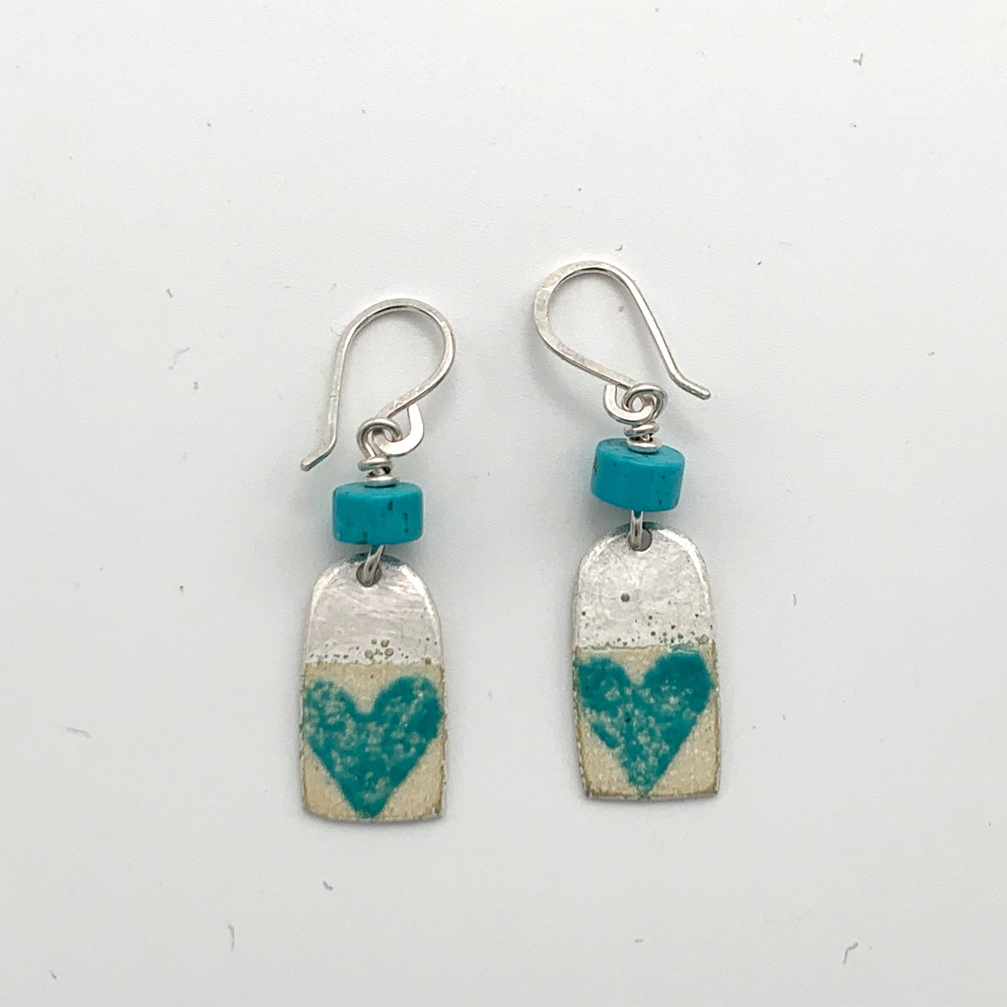 Turquoise Heart Enamel Earrings