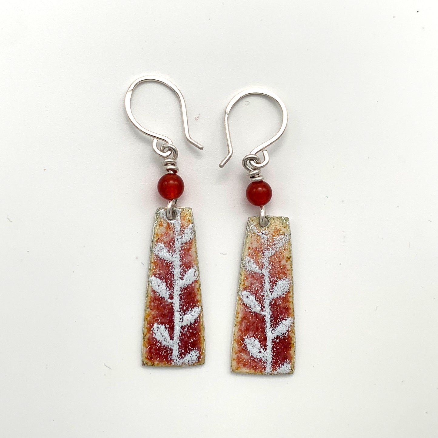 Red/Pink Enamel Leaf Earrings
