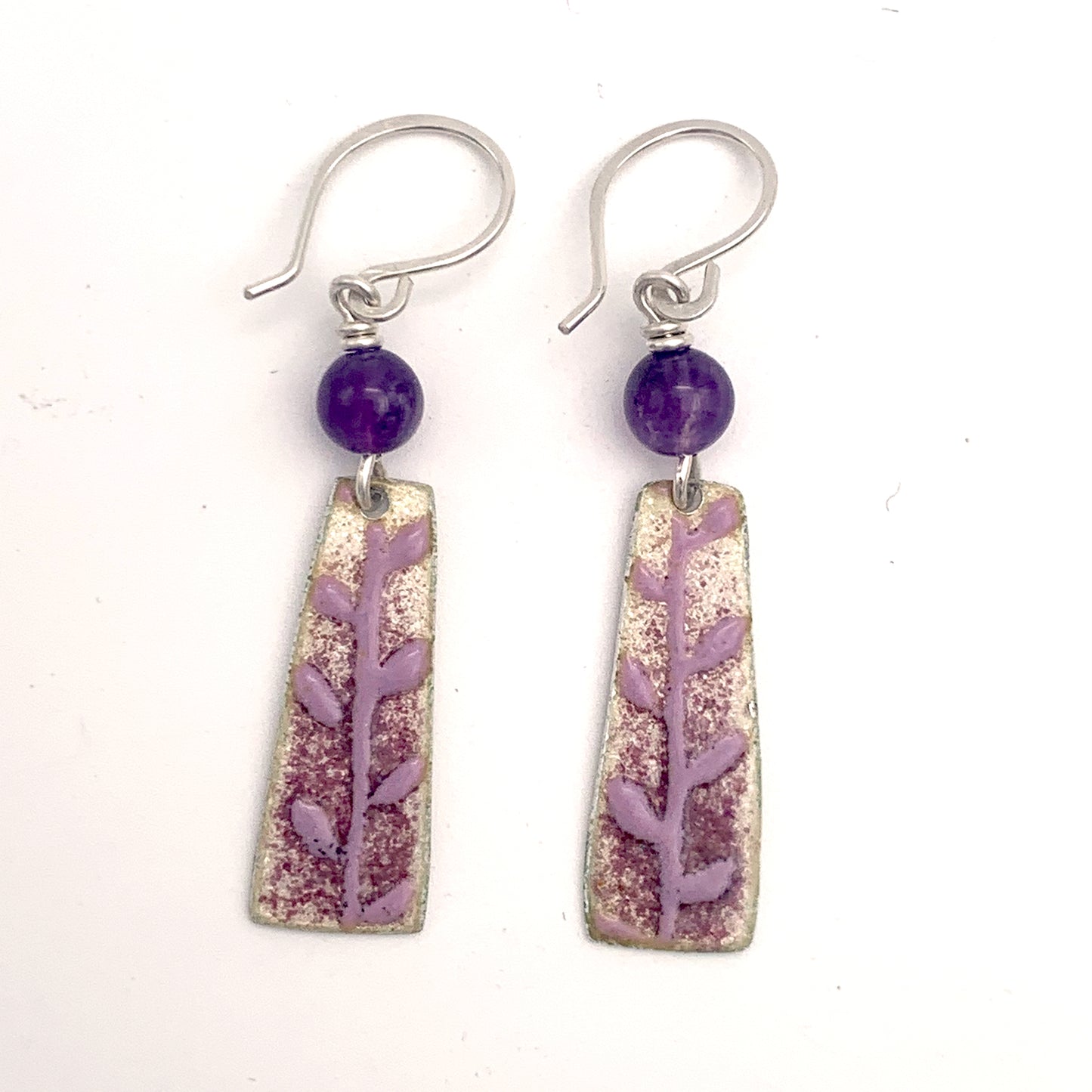 Purple Enamel Leaf Earrings