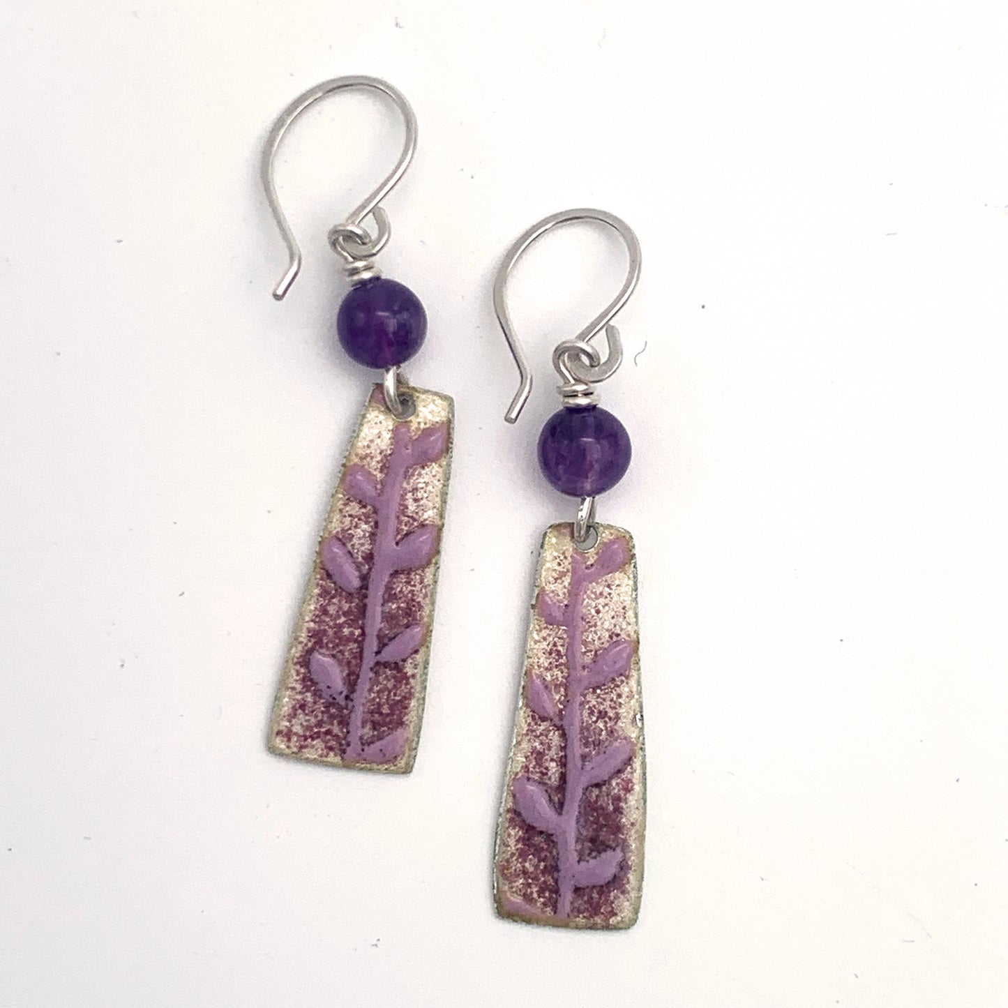 Purple Enamel Leaf Earrings