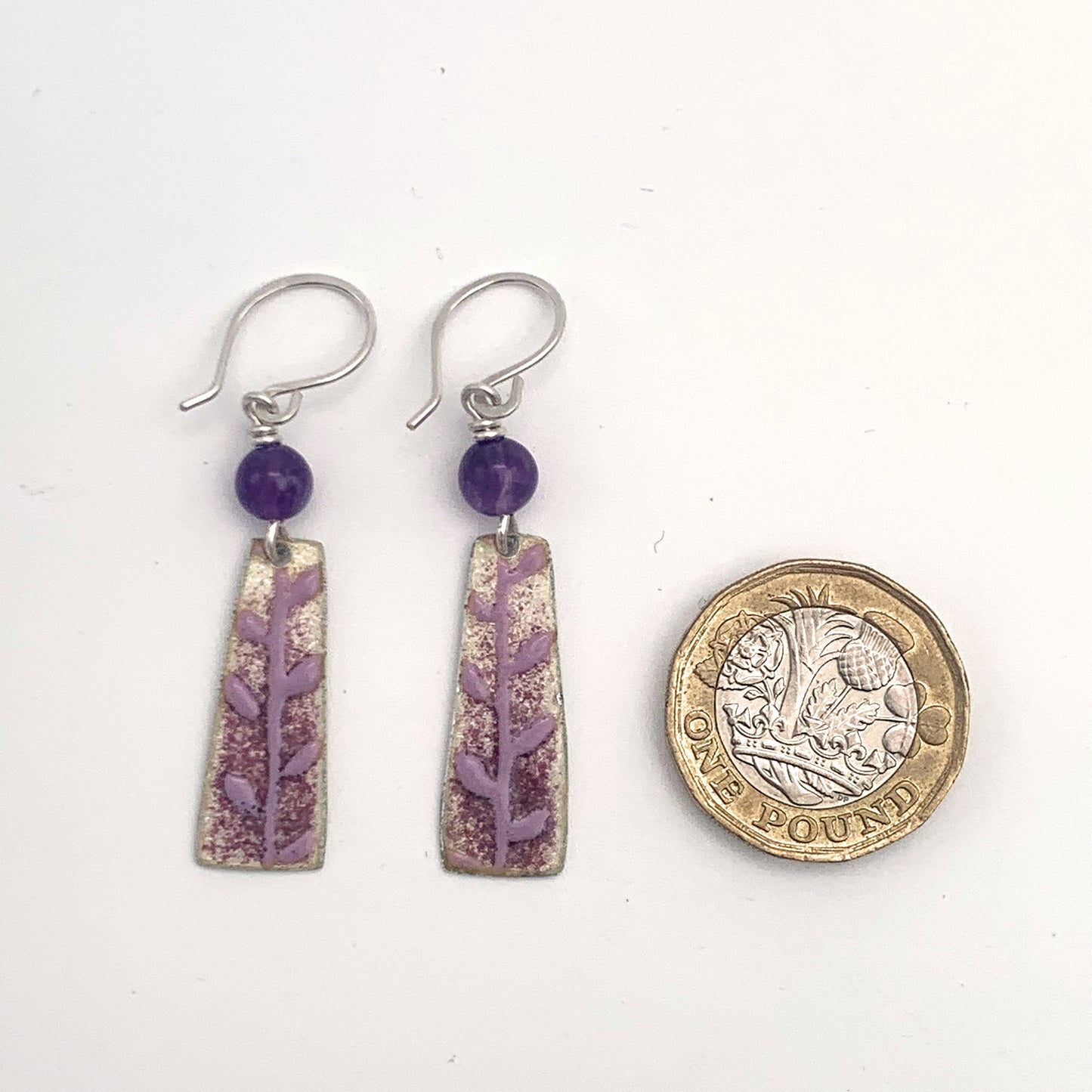 Purple Enamel Leaf Earrings
