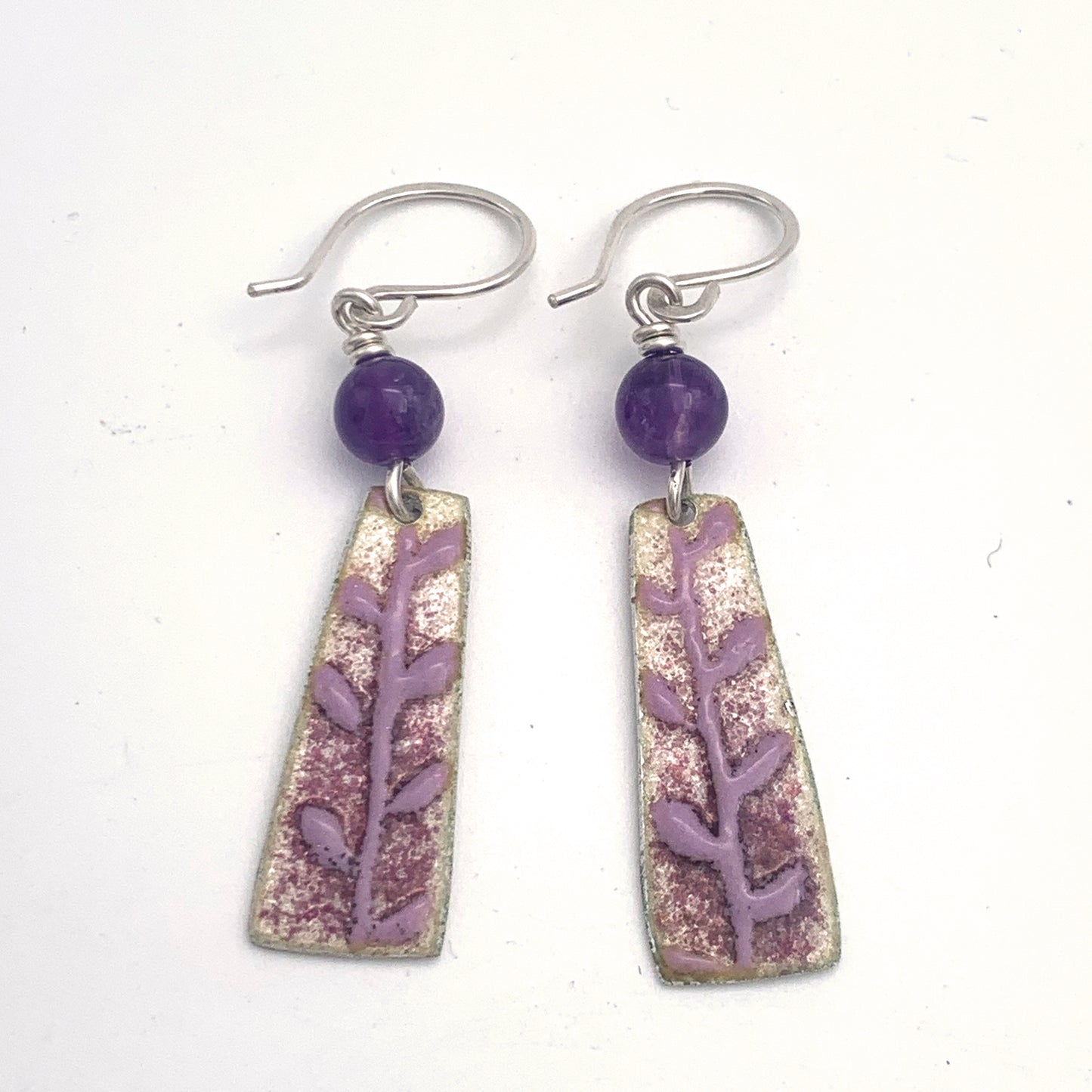 Purple Enamel Leaf Earrings