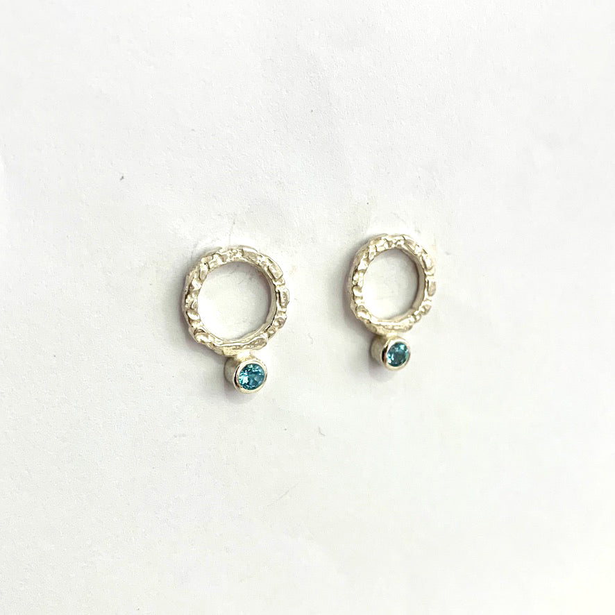 Blue Topaz and Silver Round Stud Earrings