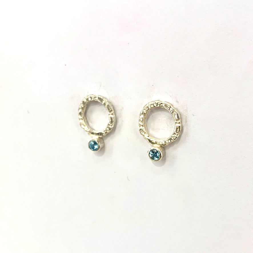 Blue Topaz and Silver Round Stud Earrings