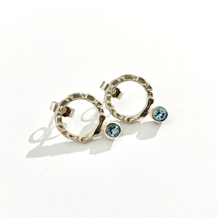 Blue Topaz and Silver Round Stud Earrings