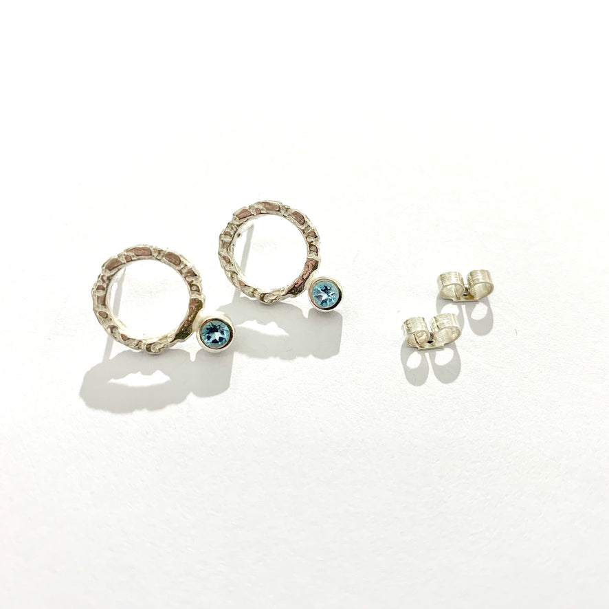 Blue Topaz and Silver Round Stud Earrings