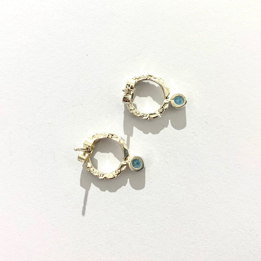 Blue Topaz and Silver Round Stud Earrings