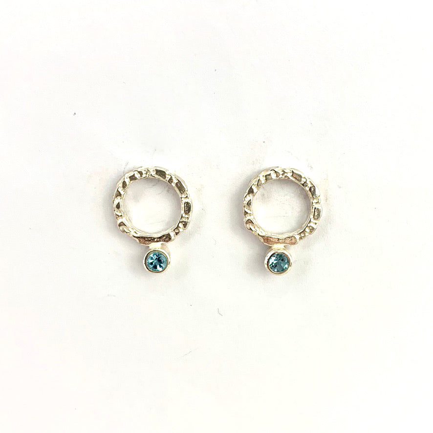 Blue Topaz and Silver Round Stud Earrings
