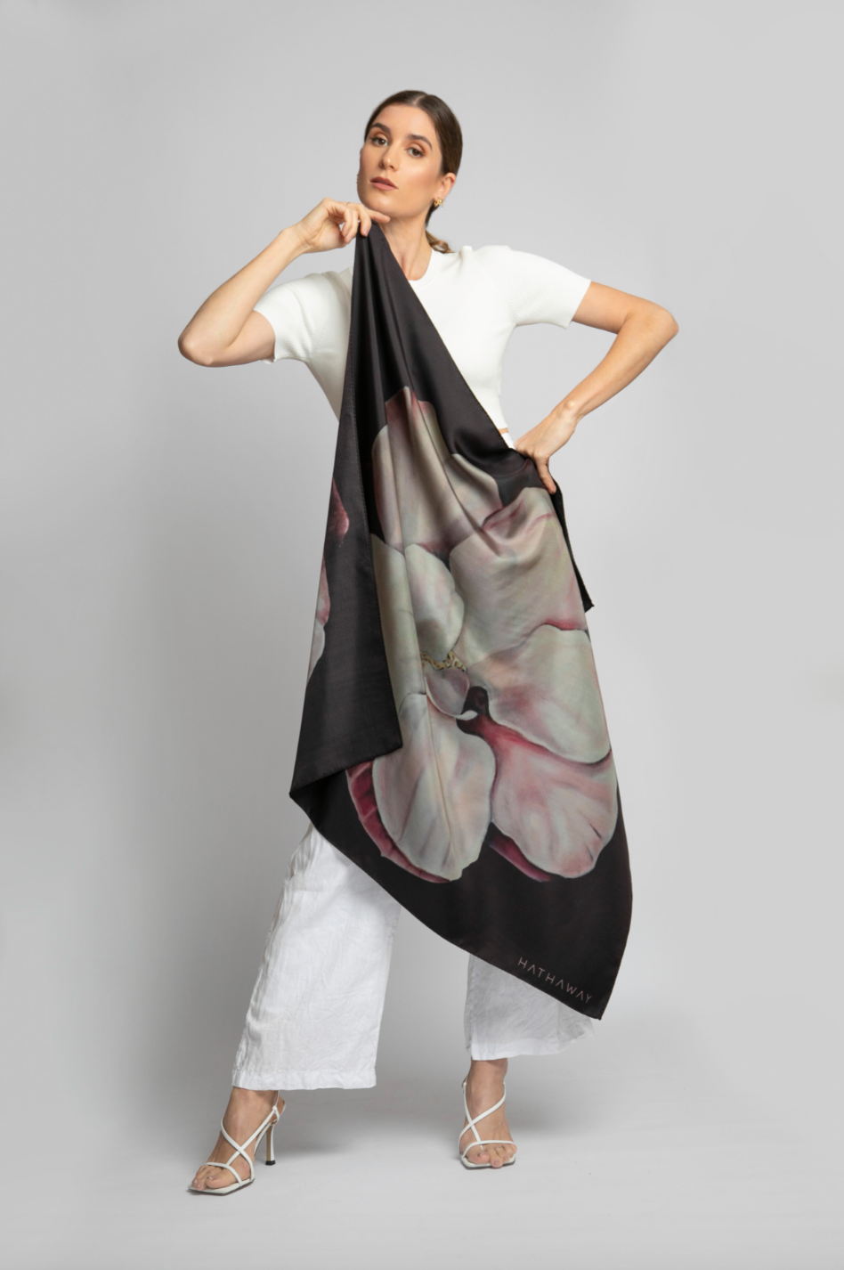 Purple Camellia Large Silk Scarf